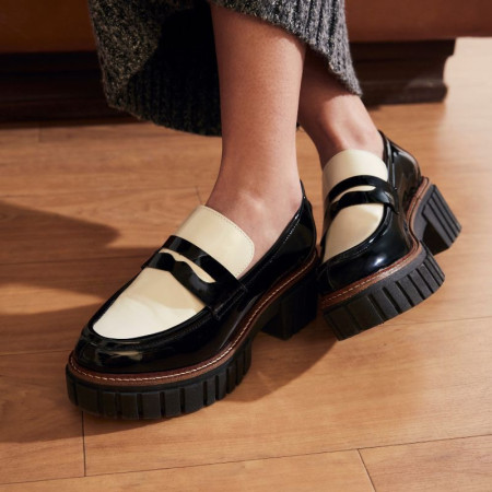 Mocassins chunky bicolore vernis Noir/ Off White