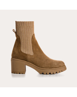 Boots Chelsea à talon en cuir velours avec élastiques