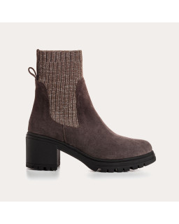 Boots Chelsea à talon en cuir velours avec élastiques
