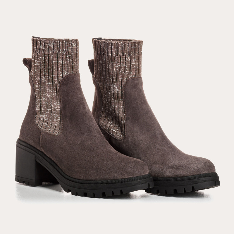 Boots Chelsea à talon en cuir velours avec élastiques