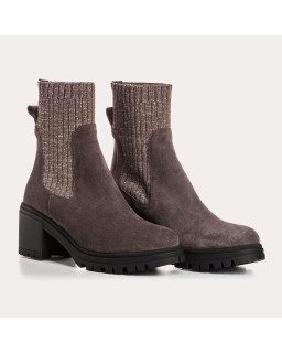 Boots Chelsea à talon en cuir velours avec élastiques