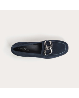 Velvet leather compensated loafers with silver accessories