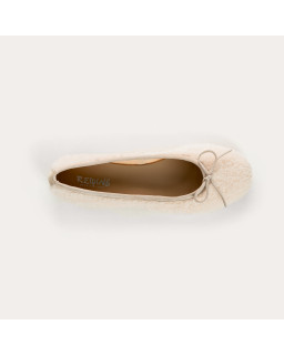 Ballerines en cuir et tissu imitation peau de mouton avec bout arrondi