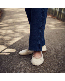 Ballerines en cuir et tissu imitation peau de mouton avec bout arrondi