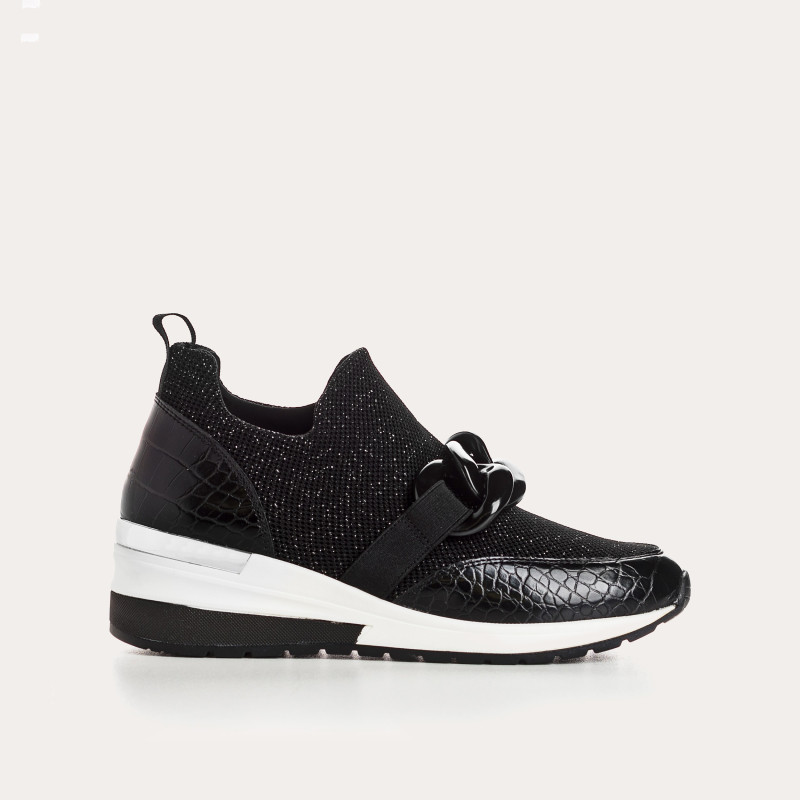 Baskets pour femme en tissu élastique lamé avec accessoires bijoux