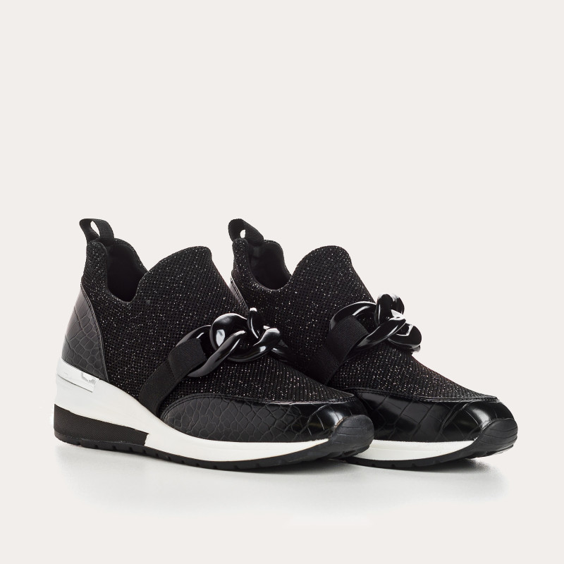 Baskets pour femme en tissu élastique lamé avec accessoires bijoux