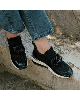 Baskets pour femme en tissu élastique lamé avec accessoires bijoux