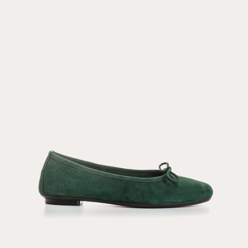 Ballerines plates à nœud en cuir velours avec renfort à la pointe