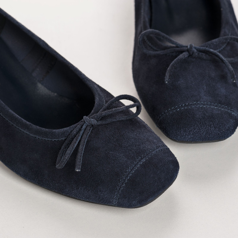 Velvet leather heeled ballerinas with knot