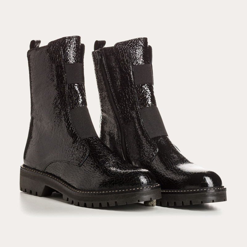 Bottines Chelsea en cuir vernis grainé avec élastiques