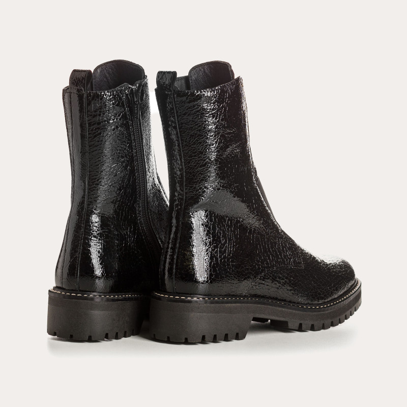 Bottines Chelsea en cuir vernis grainé avec élastiques