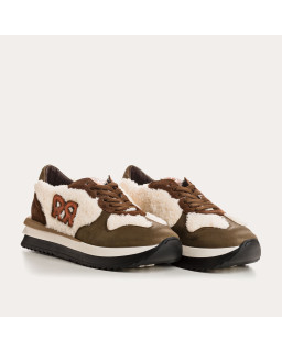 Ecru sneakers and brown leather with "double r" logo