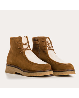 Velvet leather boots and teddy lace teddy fabric