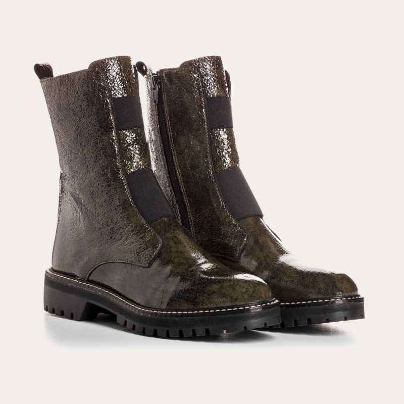 Bottines Chelsea en cuir vernis grainé avec élastiques