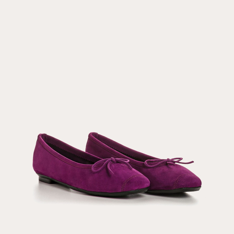 Flat ballerinas with velvet leather knot with tip reinforcement