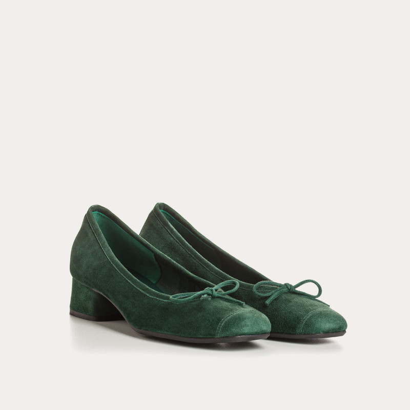 Velvet leather heeled ballerinas with knot