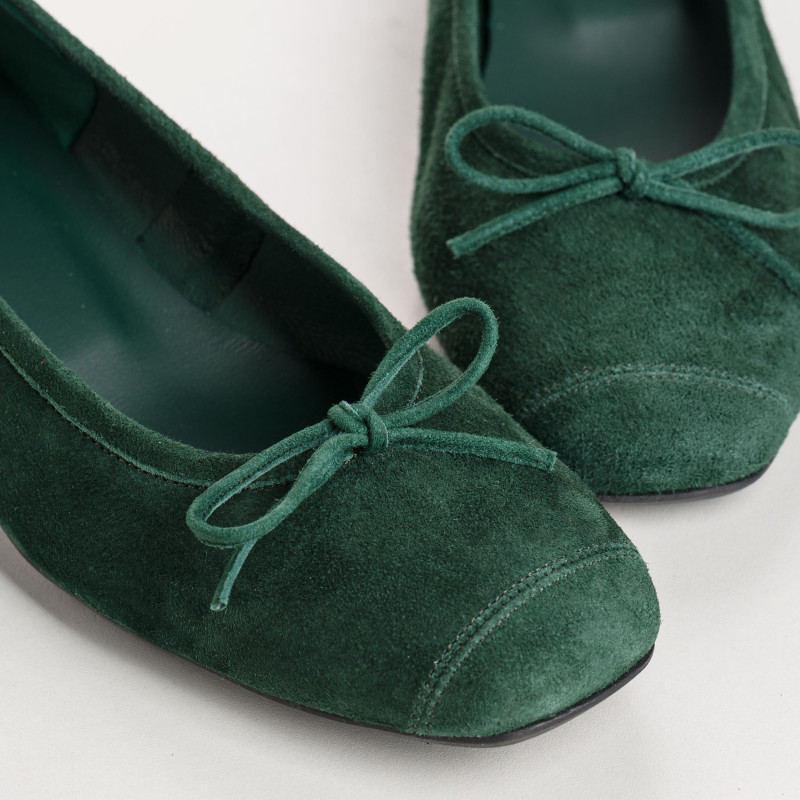 Ballerines à talons en cuir velours avec noeud