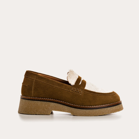 Velvet leather hazelkin wedge moccasins