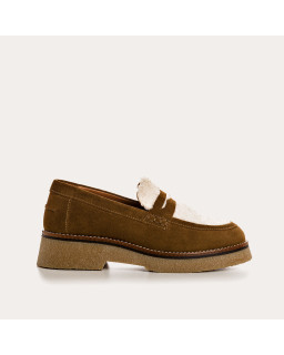 Velvet leather hazelkin wedge moccasins