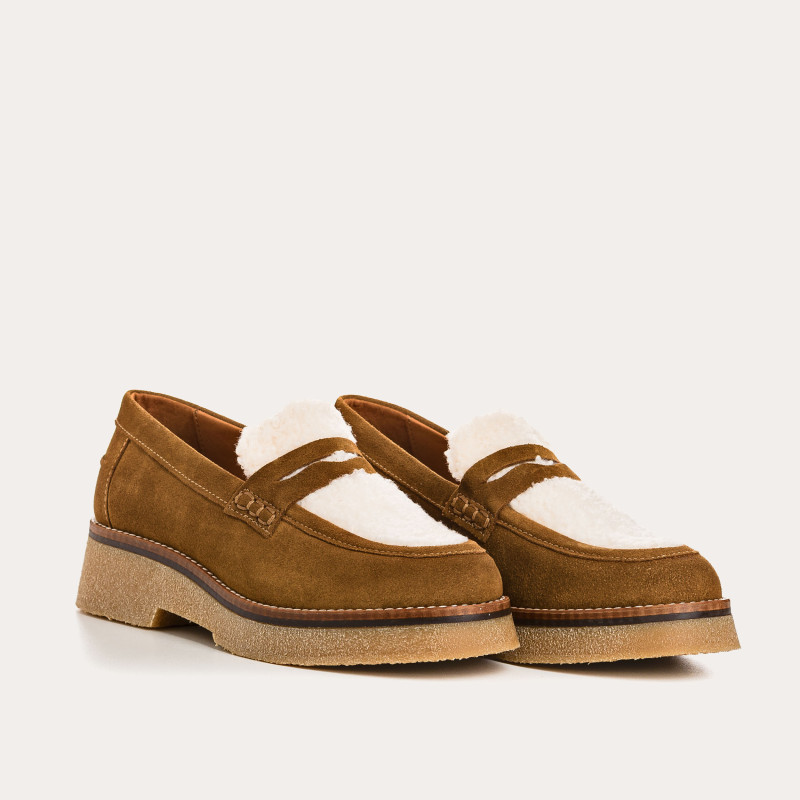 Velvet leather hazelkin wedge moccasins