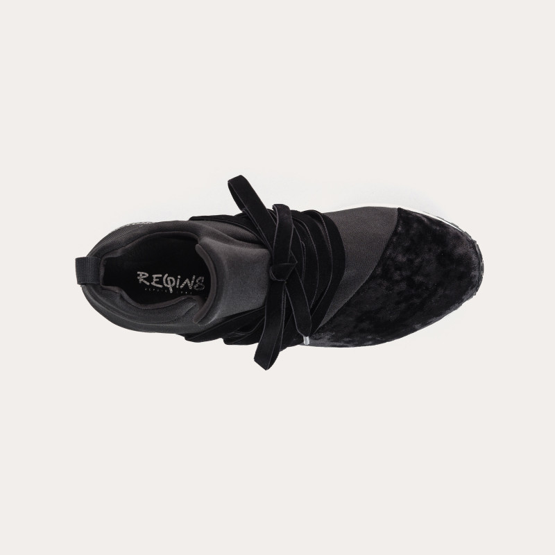 Baskets à lacets noires en lycra et velours pour femme