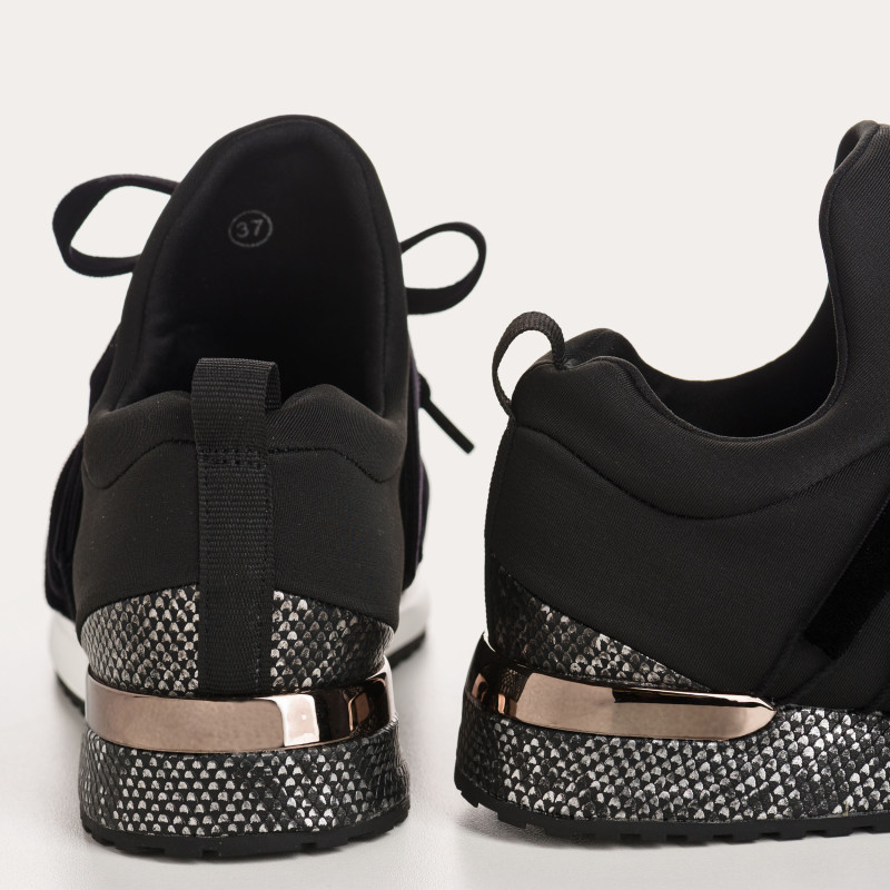 Baskets à lacets noires en lycra et velours pour femme