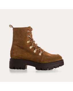 Hazelnut velvet leather lace boots with interior zip