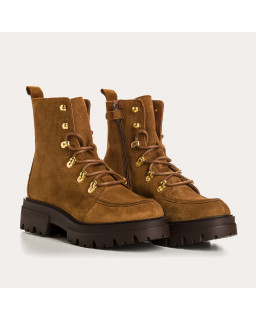 Hazelnut velvet leather lace boots with interior zip