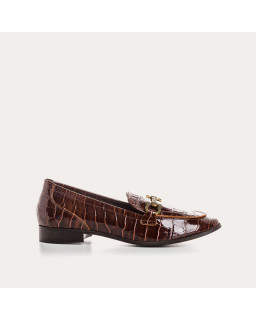 Moccasins with leather garden cocoa embossed croco and golden accessory