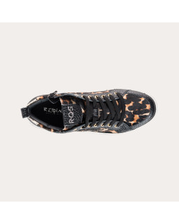 Baskets noires à lacets en cuir imprimé léopard pour femme