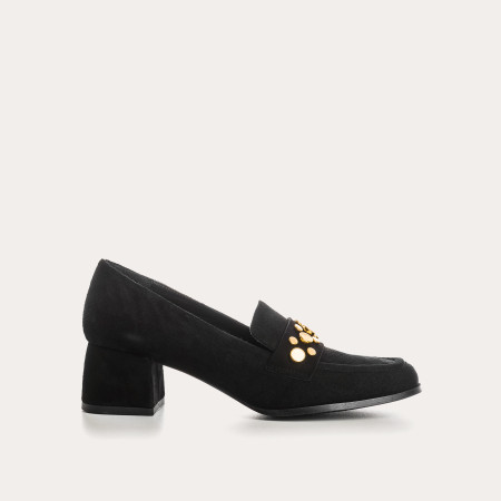 Velvet leather heeled loafers with golden nails