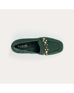 Velvet leather heeled loafers with golden nails