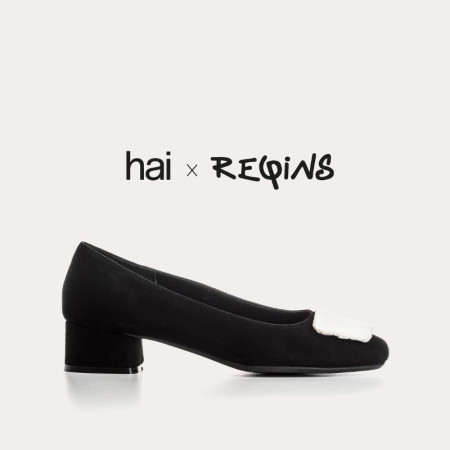 Velvet leather heel ballerinas with silk accessories