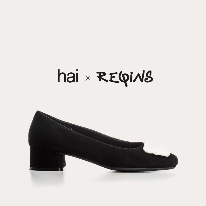 Velvet leather heel ballerinas with silk accessories