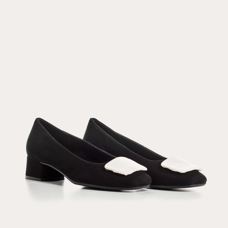 Velvet leather heel ballerinas with silk accessories
