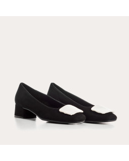 Velvet leather heel ballerinas with silk accessories