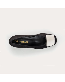 Velvet leather heel ballerinas with silk accessories
