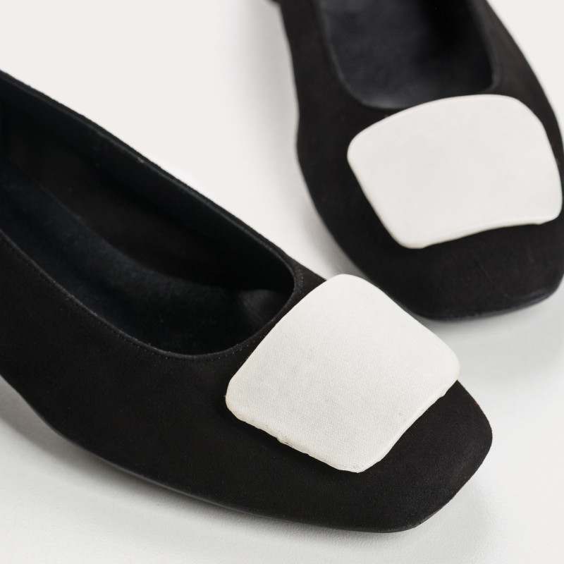 Velvet leather heel ballerinas with silk accessories