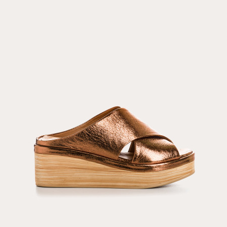 Mules compensées TANYA - sandales à brides cuir métallisé femme | REQINS