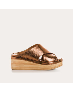 Tanya Wedge Mules - Women's Metallic Leather Bridal Sandals | Reqins