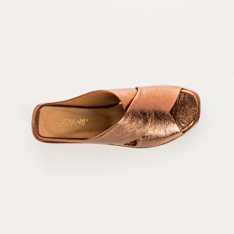 Tanya Wedge Mules - Women's Metallic Leather Bridal Sandals | Reqins