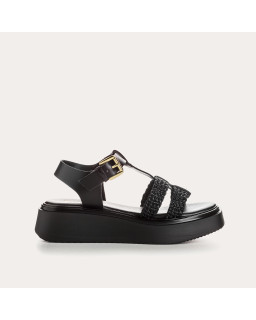 Sandales LAMIA - chaussures femme à semelles compensées cuir macramé | REQINS