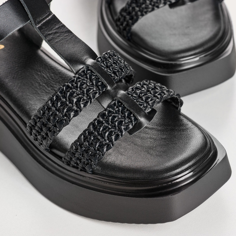 Sandales LAMIA - chaussures femme à semelles compensées cuir macramé | REQINS