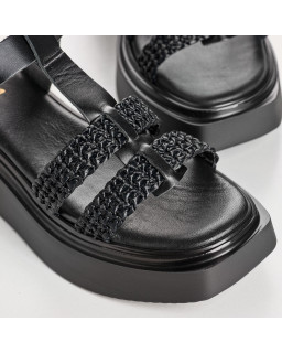 Sandales LAMIA - chaussures femme à semelles compensées cuir macramé | REQINS