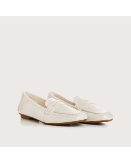 Mocassins HEMA - chaussures femme cuir pailleté beige doré | REQINS