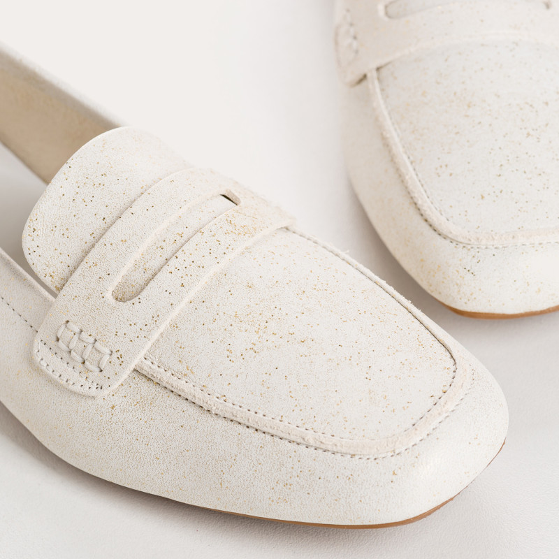 Hema moccasins - Golden beige glittery woman shoes | Reqins