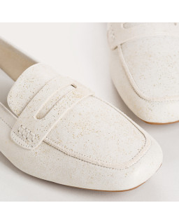 Mocassins HEMA - chaussures femme cuir pailleté beige doré | REQINS