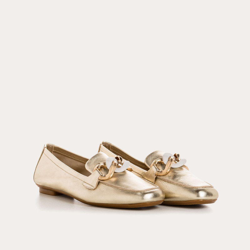 Mocassins HOLSEN - chaussures cuir doré femme | REQINS