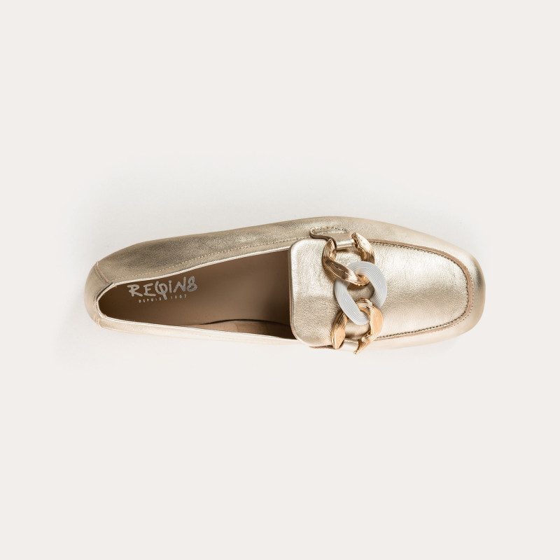 Mocassins HOLSEN - chaussures cuir doré femme | REQINS