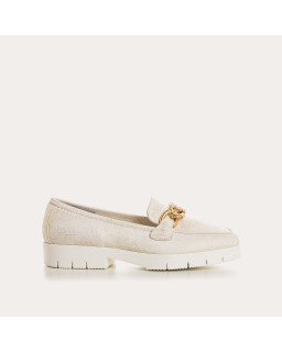 Mocassins MERRY - chaussures cuir pailleté beige doré femme | REQINS
